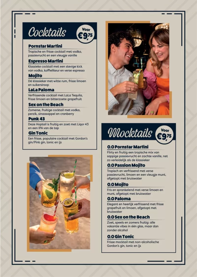 Voorkant van de cocktailkaart van Zusjes de Boer
