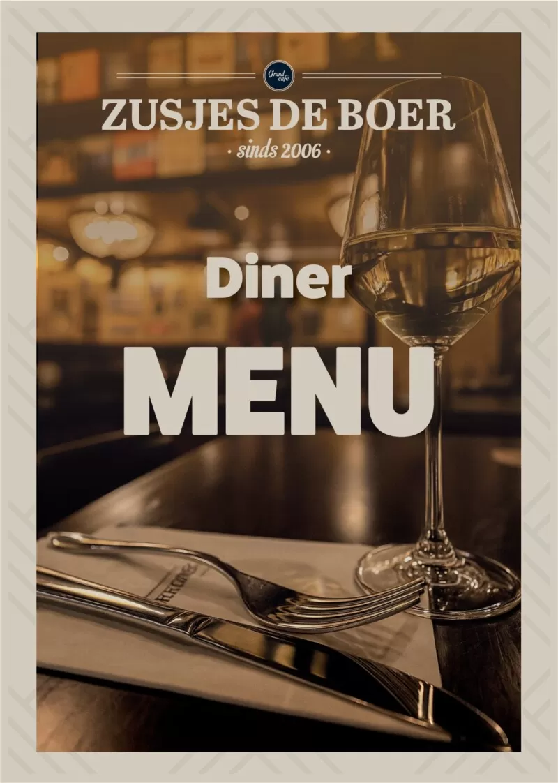 Voorkant van de dinerkaart van Zusjes de Boer